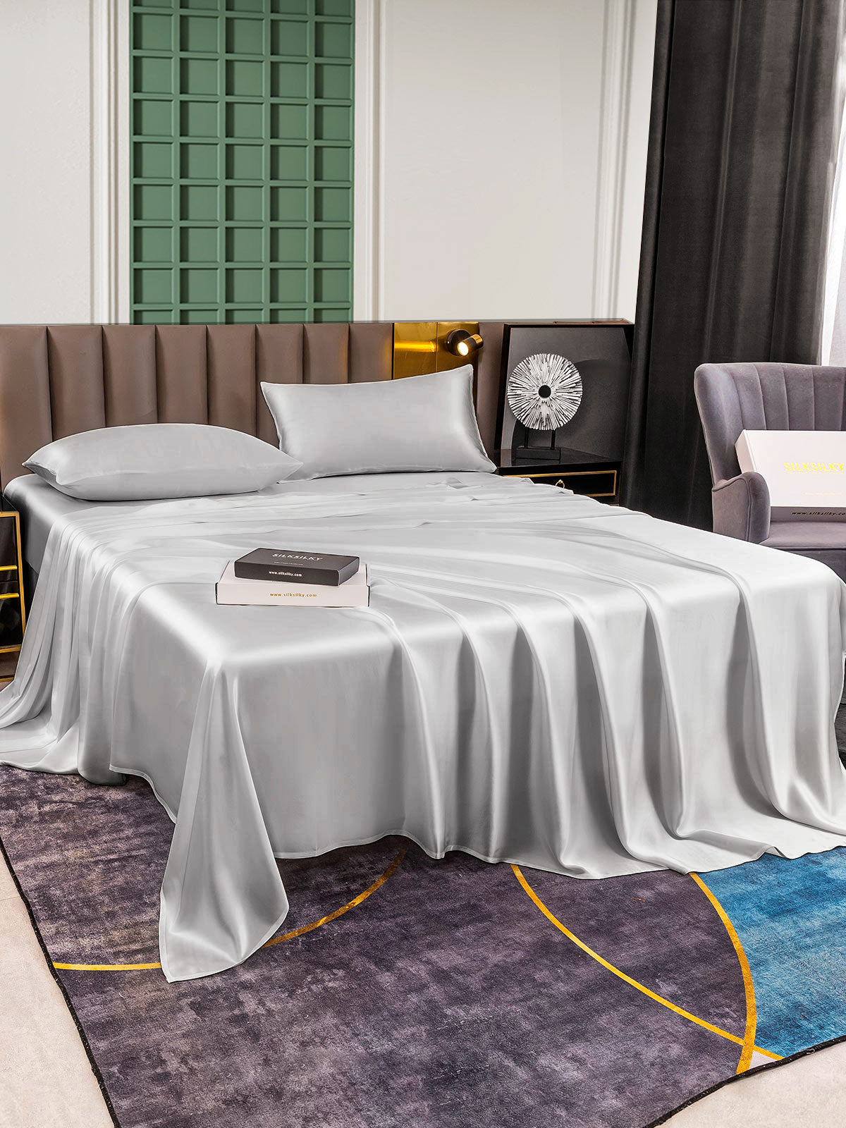 [Silver] SilkSilky-CA 25Momme Pure Silk Bedding Set 005