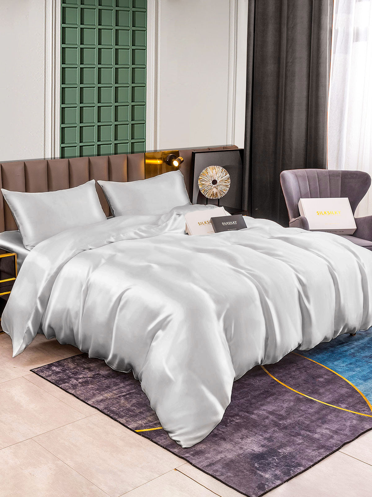 [Silver] SilkSilky-CA 25Momme Pure Silk Bedding Set 005