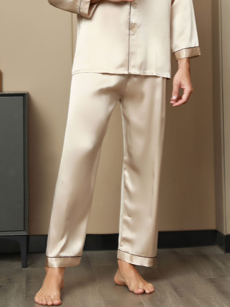 [Tan] SilkSilky-CA Pure Silk Mens Sleep Bottoms 003