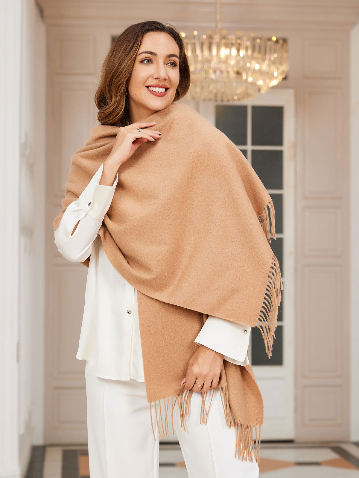 [Tan] SilkSilky-CA Wool Scarf 001