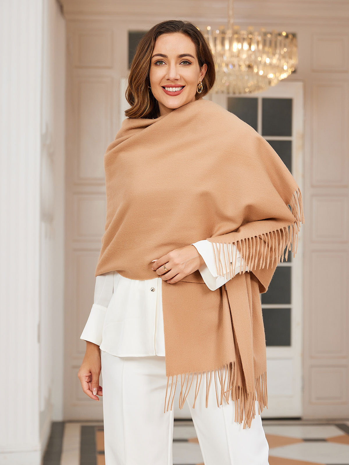 [Tan] SilkSilky-CA Wool Scarf 003