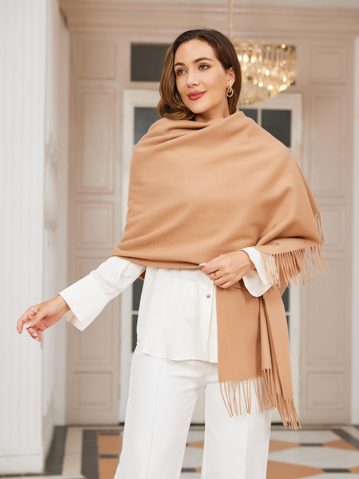 [Tan] SilkSilky-CA Wool Scarf 004