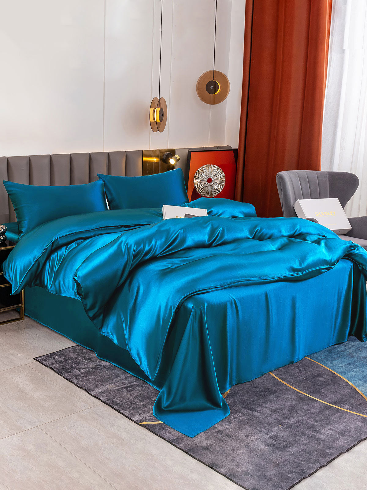 [Teal] SilkSilky-CA 19Momme Pure Silk Bedding Set 001