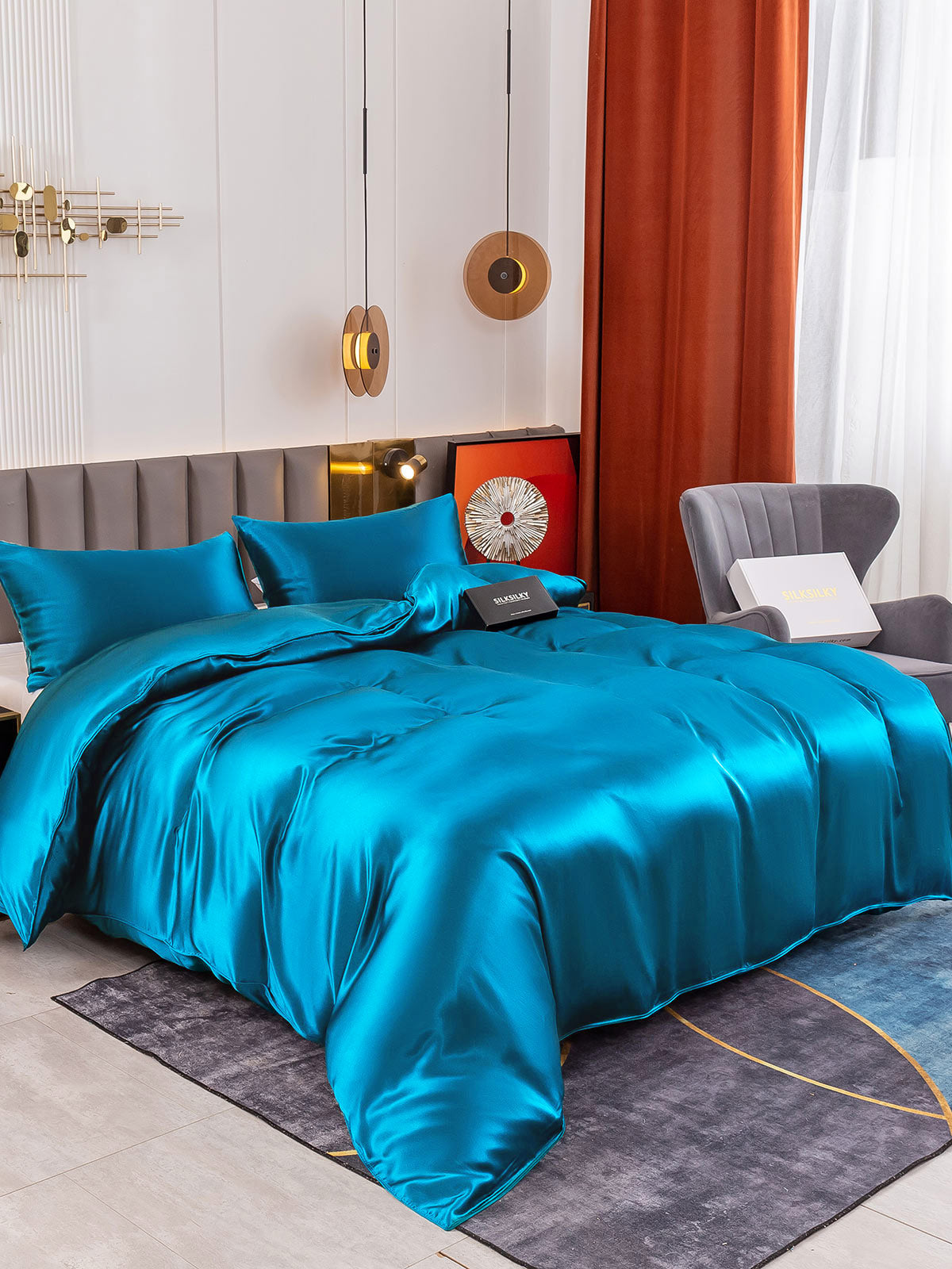 [Teal] SilkSilky-CA 19Momme Pure Silk Bedding Set 001