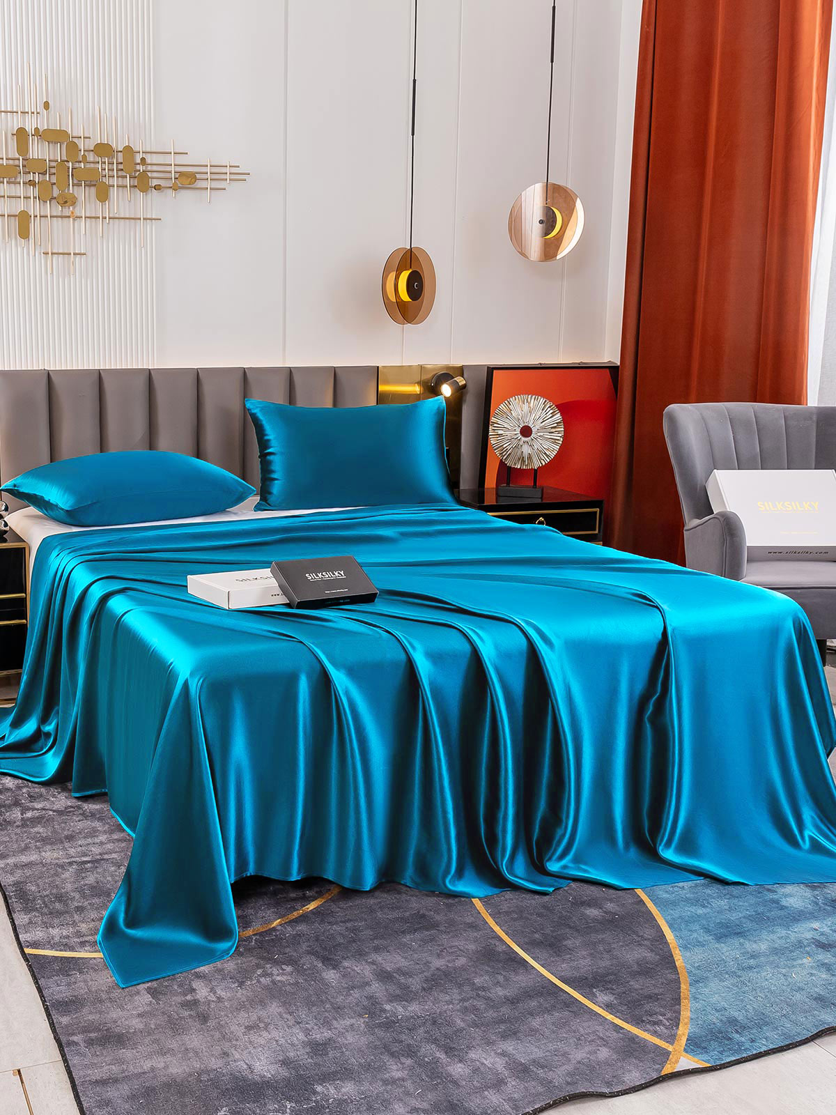 [Teal] SilkSilky-CA 19Momme Pure Silk Bedding Set 003