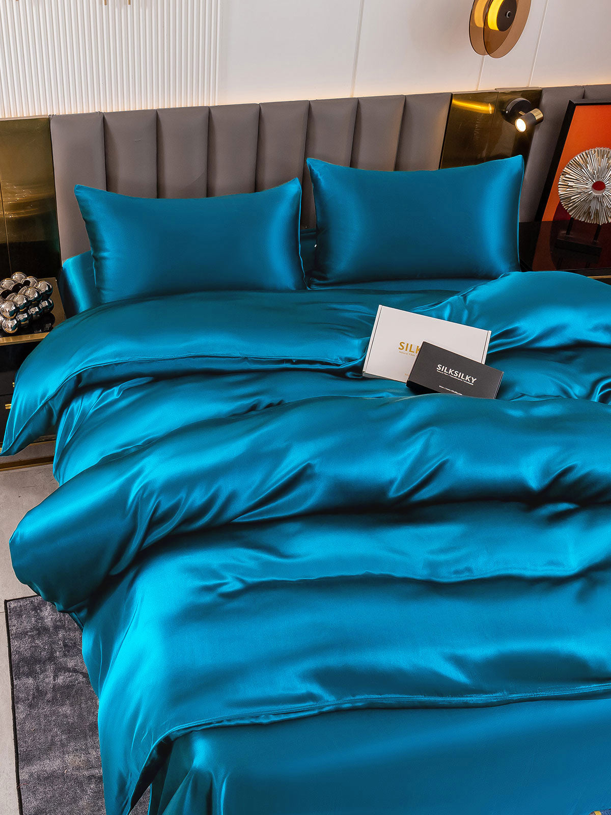 [Teal] SilkSilky-CA 19Momme Pure Silk Bedding Set 003