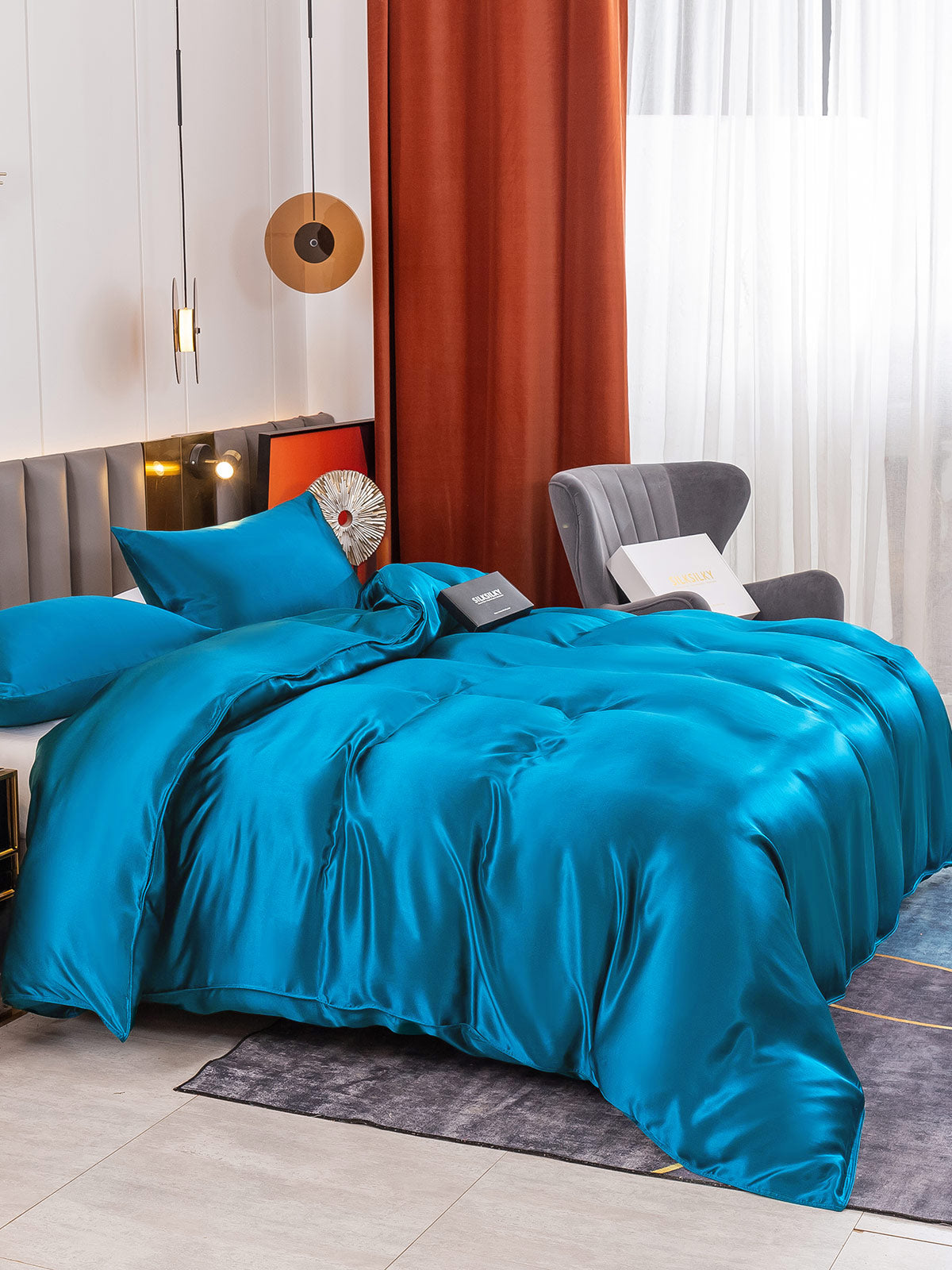 [Teal] SilkSilky-CA 19Momme Pure Silk Bedding Set 003