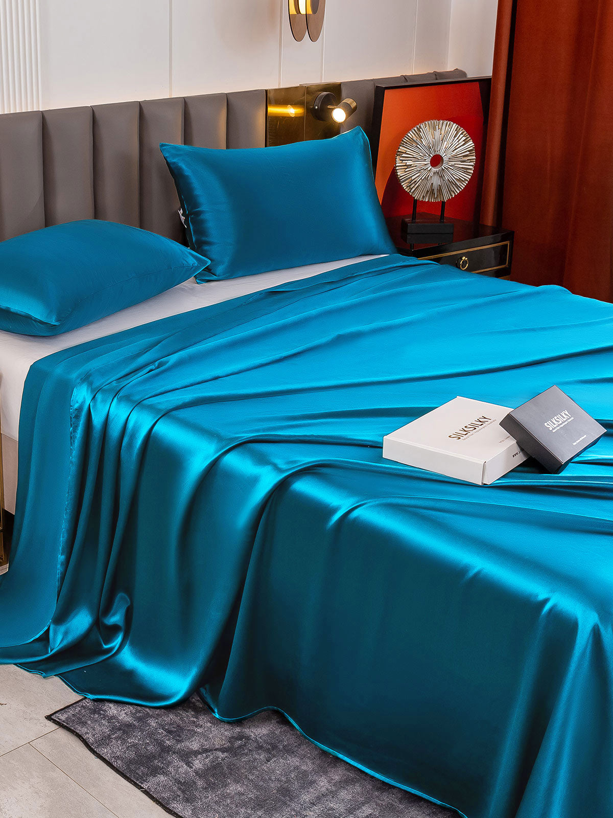 [Teal] SilkSilky-CA 19Momme Pure Silk Bedding Set 004