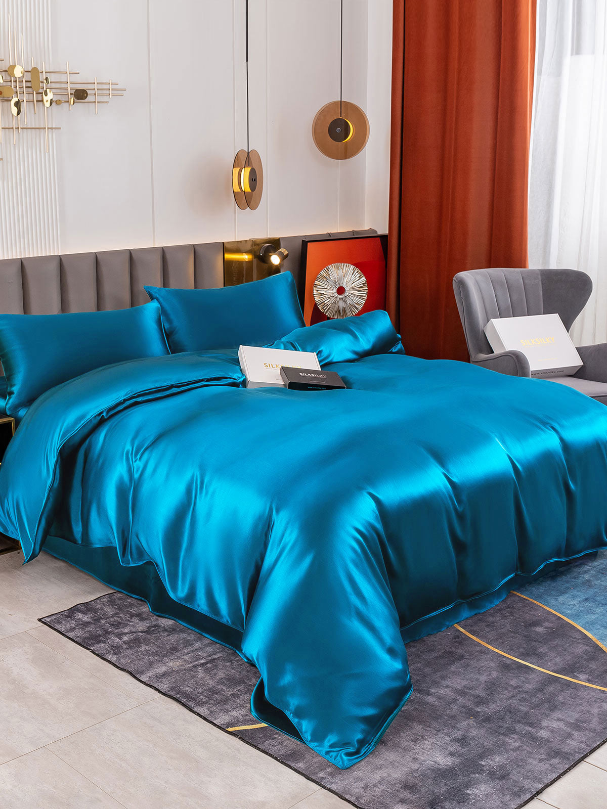 [Teal] SilkSilky-CA 19Momme Pure Silk Bedding Set 004