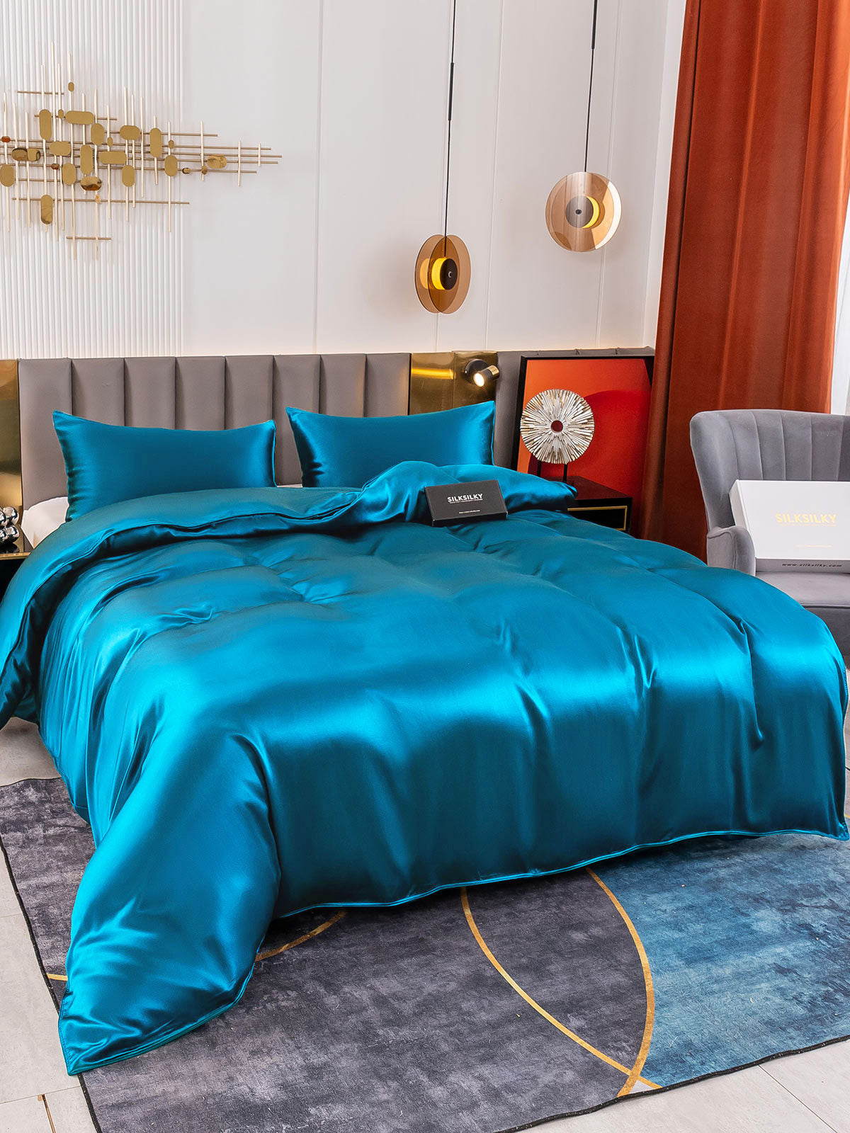 [Teal] SilkSilky-CA 19Momme Pure Silk Bedding Set 004
