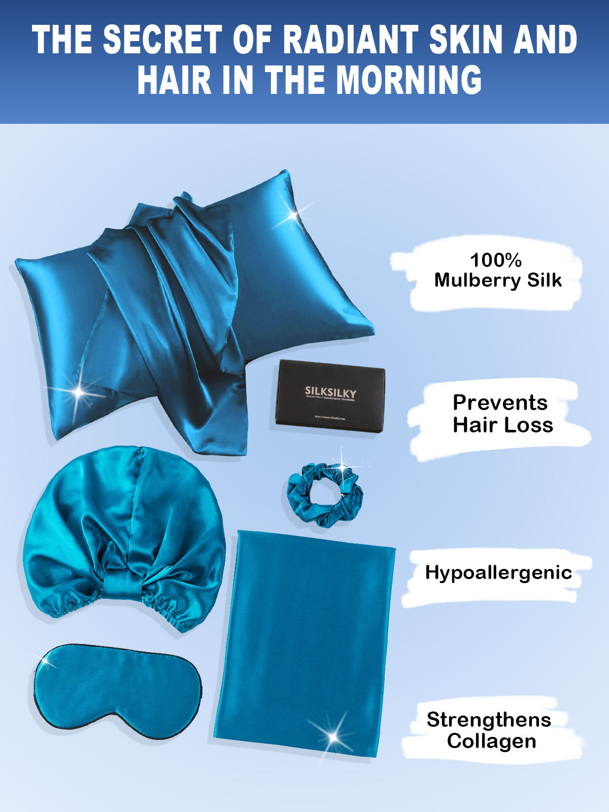[Teal] SilkSilky-CA 19Momme Pure Silk Pillowcase Set 002