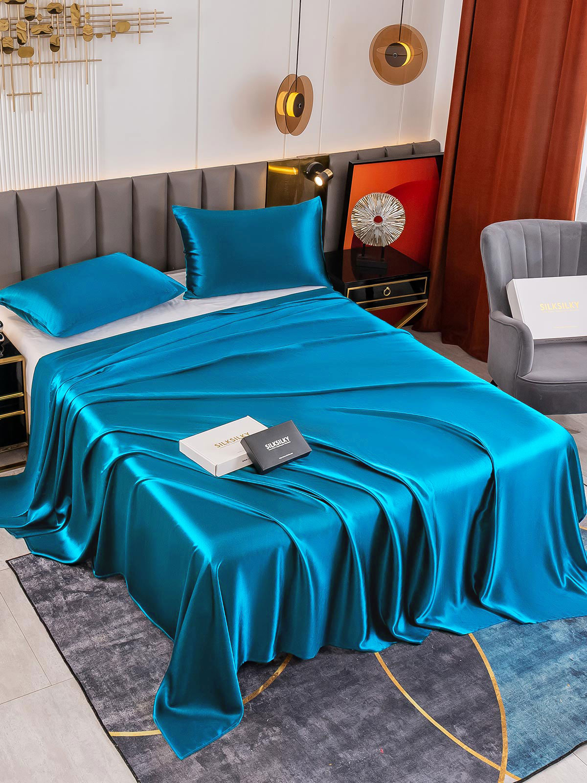 [Teal] SilkSilky-CA 19Momme Pure Silk Sheet 001