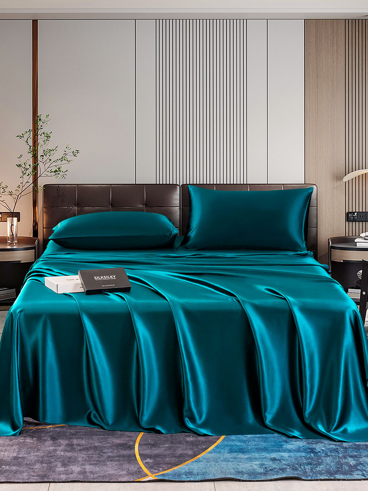 [Teal] SilkSilky-CA 22Momme Pure Silk Bedding Set 001
