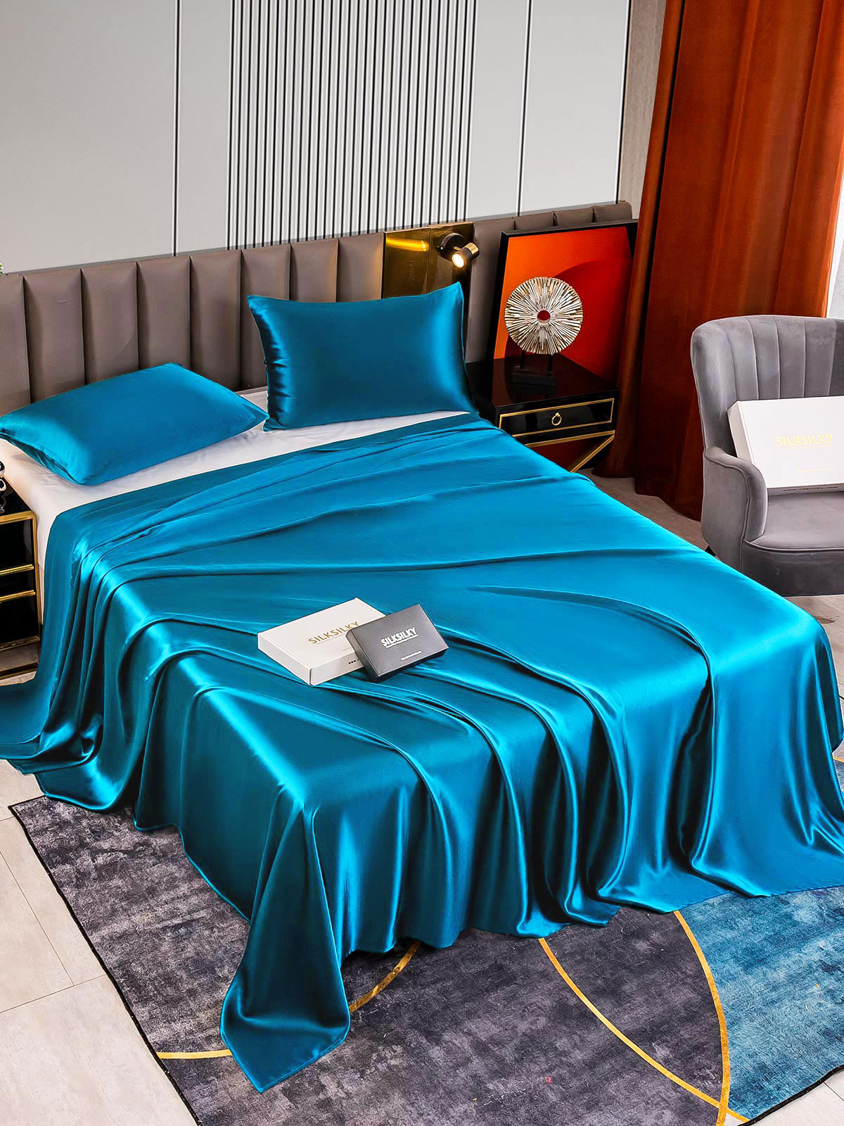 [Teal] SilkSilky-CA 22Momme Pure Silk Bedding Set 002