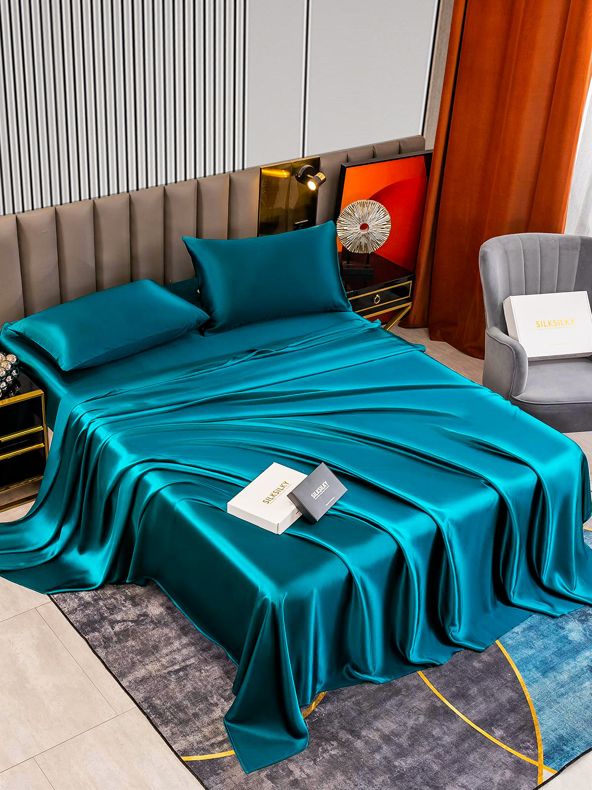 [Teal] SilkSilky-CA 22Momme Pure Silk Bedding Set 002