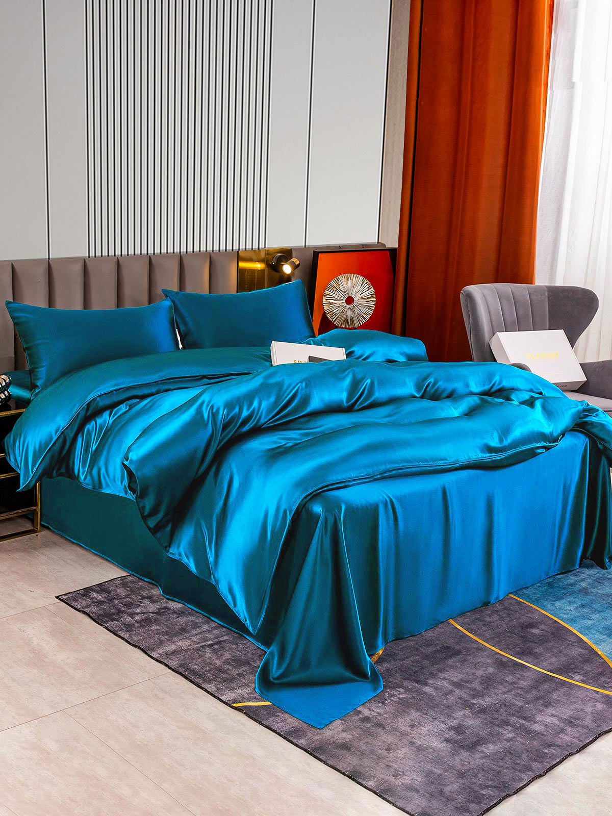 [Teal] SilkSilky-CA 22Momme Pure Silk Bedding Set 002