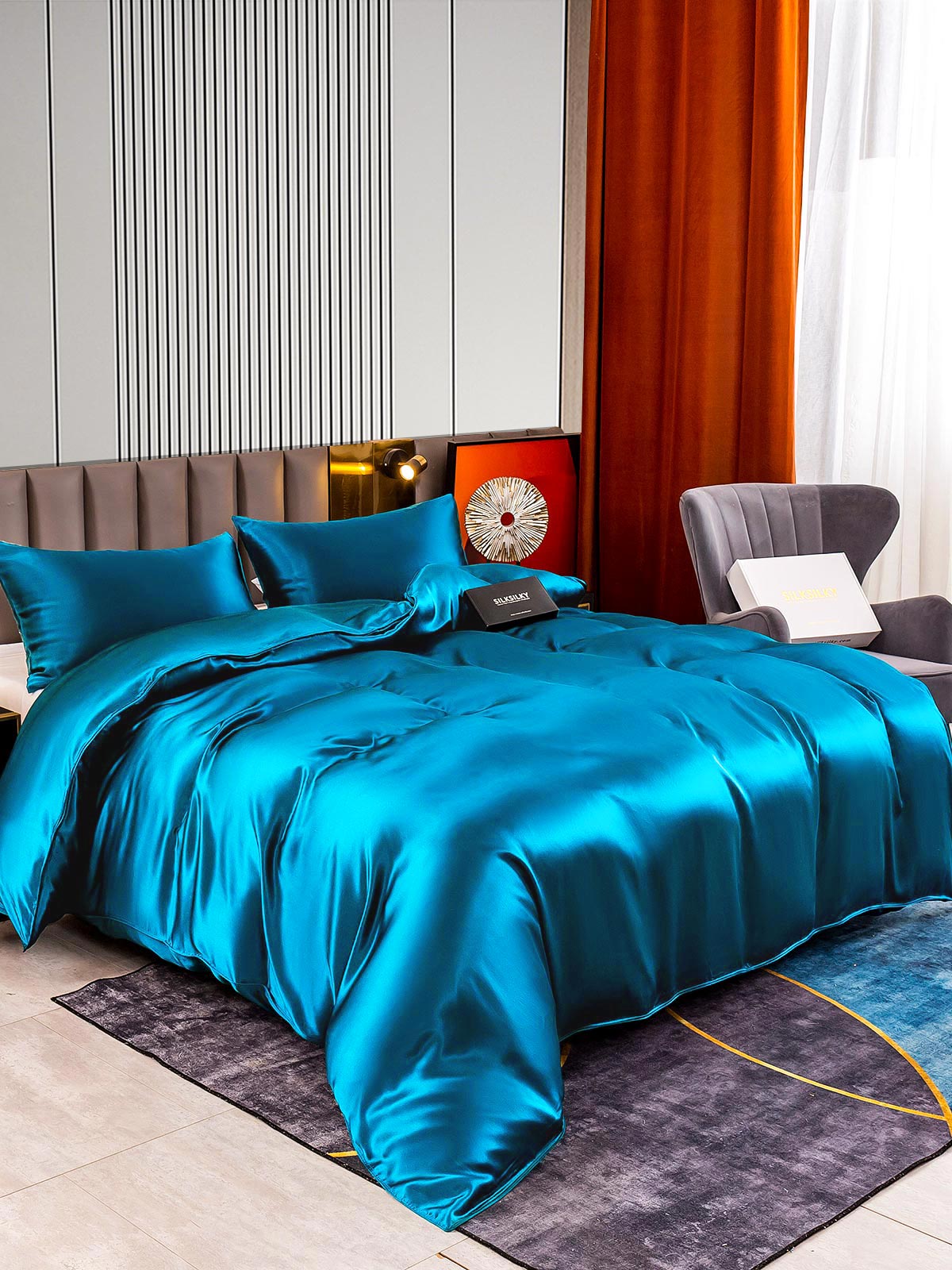 [Teal] SilkSilky-CA 22Momme Pure Silk Bedding Set 002