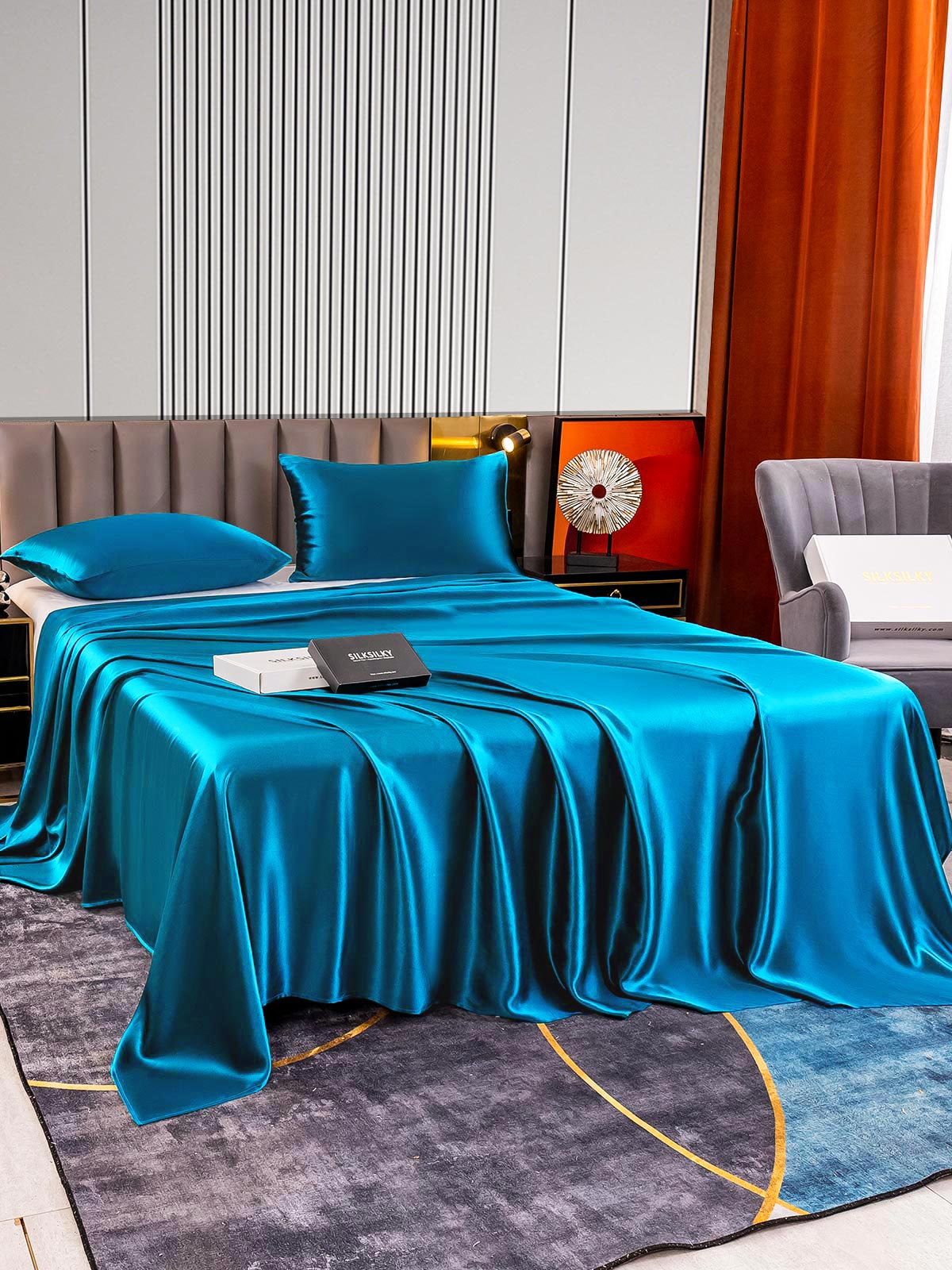 [Teal] SilkSilky-CA 22Momme Pure Silk Bedding Set 003
