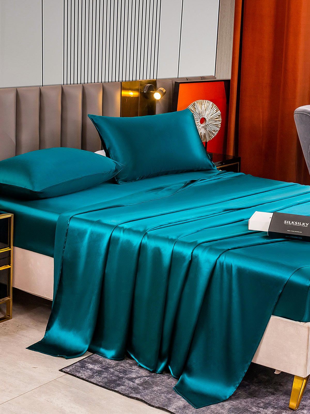 [Teal] SilkSilky-CA 22Momme Pure Silk Bedding Set 003