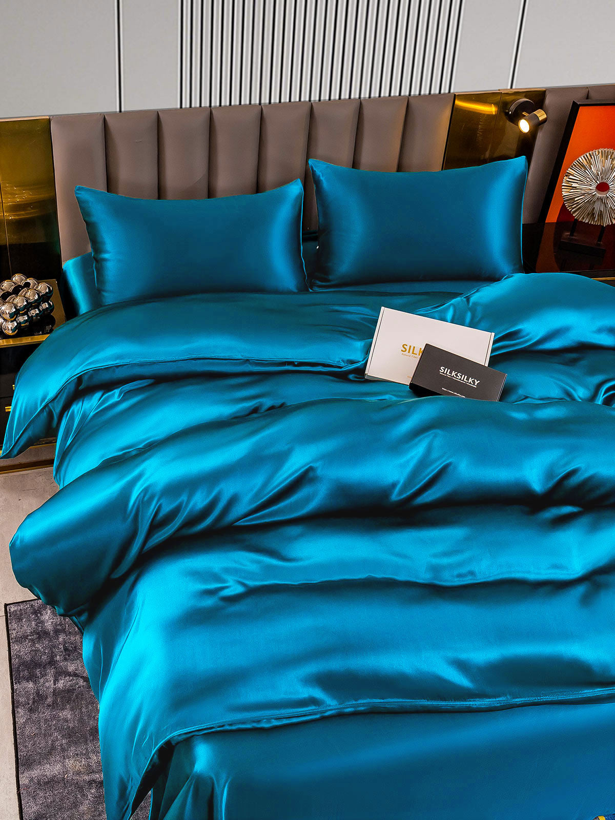 [Teal] SilkSilky-CA 22Momme Pure Silk Bedding Set 003