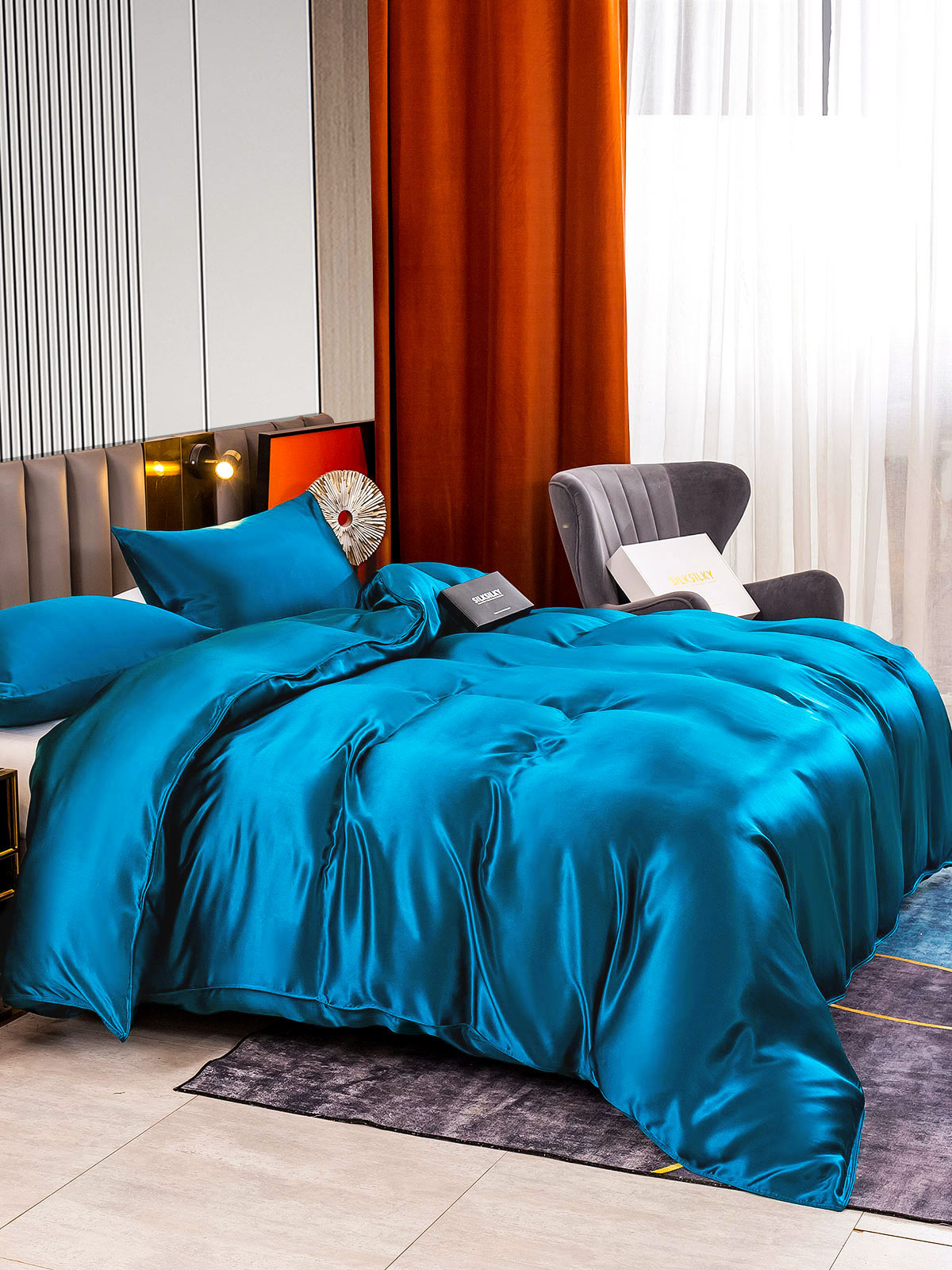 [Teal] SilkSilky-CA 22Momme Pure Silk Bedding Set 003