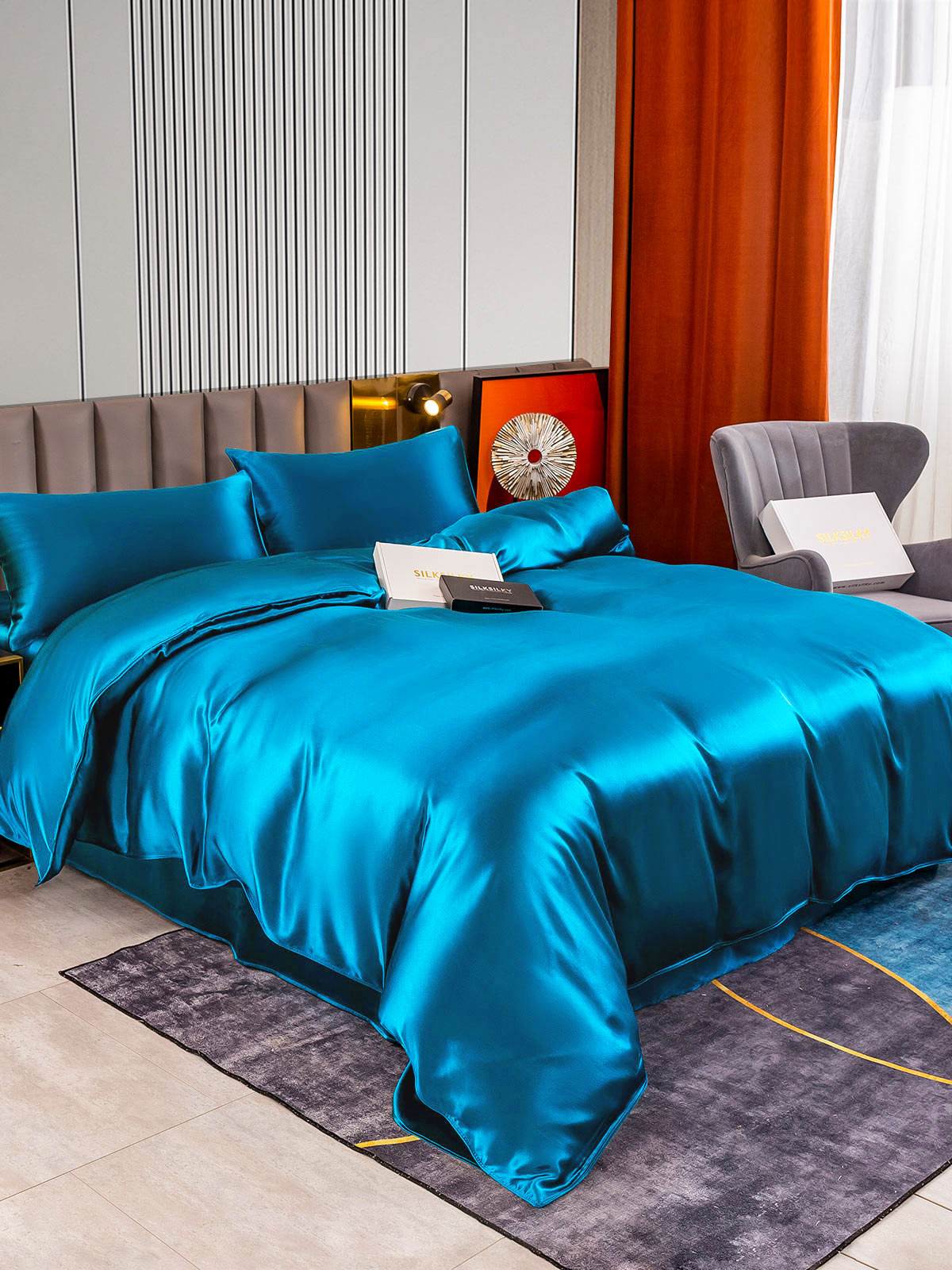 [Teal] SilkSilky-CA 22Momme Pure Silk Bedding Set 004