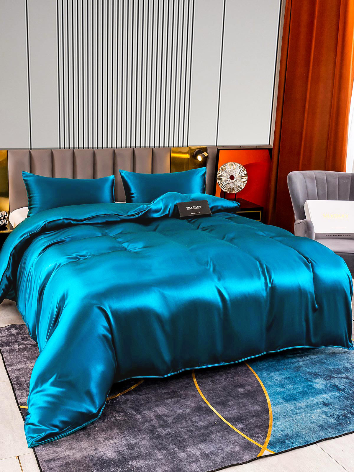 [Teal] SilkSilky-CA 22Momme Pure Silk Bedding Set 004