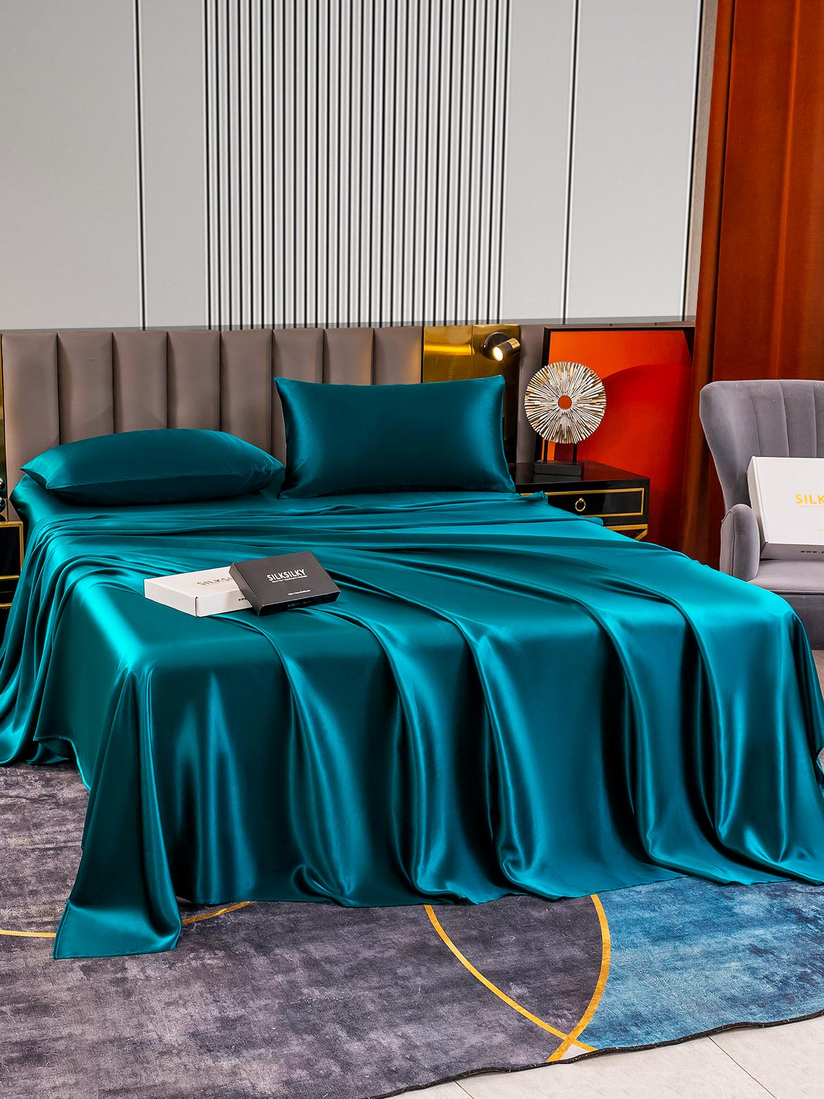 [Teal] SilkSilky-CA 22Momme Pure Silk Bedding Set 005