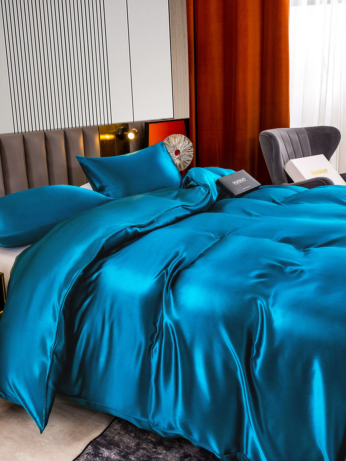[Teal] SilkSilky-CA 22Momme Pure Silk Bedding Set 005