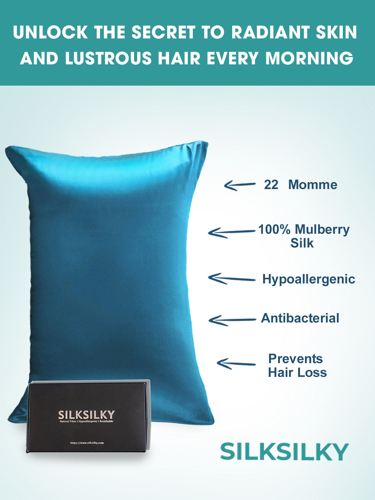 [Teal] SilkSilky-CA 22Momme Pure Silk Pillowcase 003