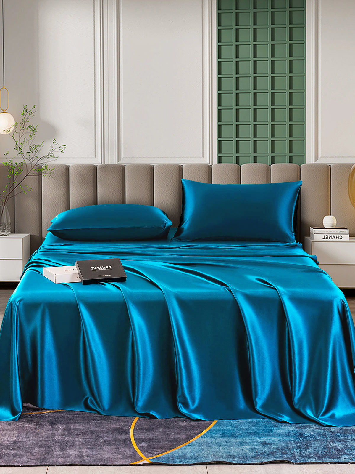 [Teal] SilkSilky-CA 25Momme Pure Silk Bedding Set 001