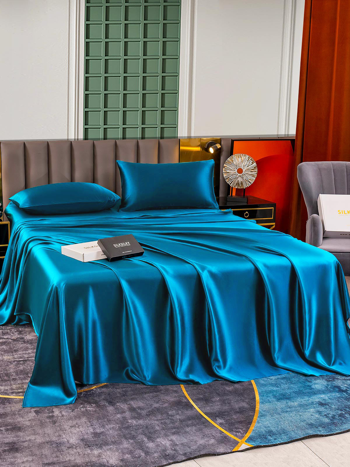 [Teal] SilkSilky-CA 25Momme Pure Silk Bedding Set 002