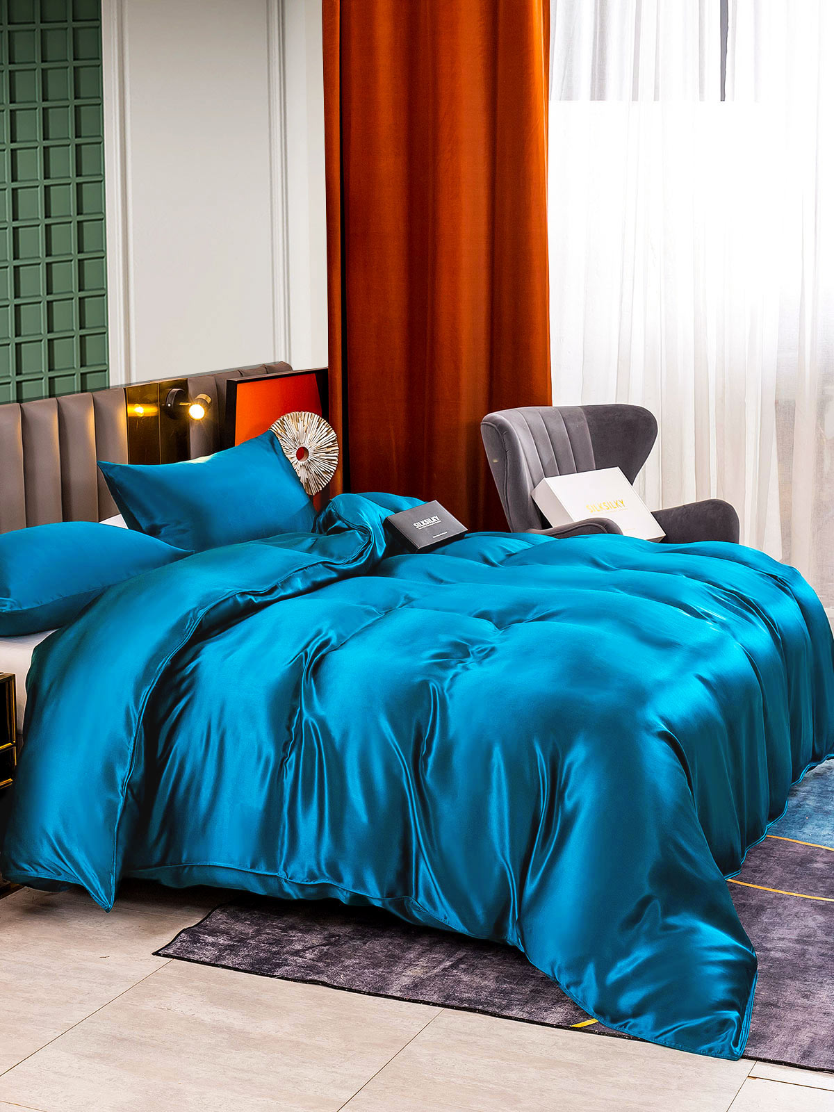 [Teal] SilkSilky-CA 25Momme Pure Silk Bedding Set 003