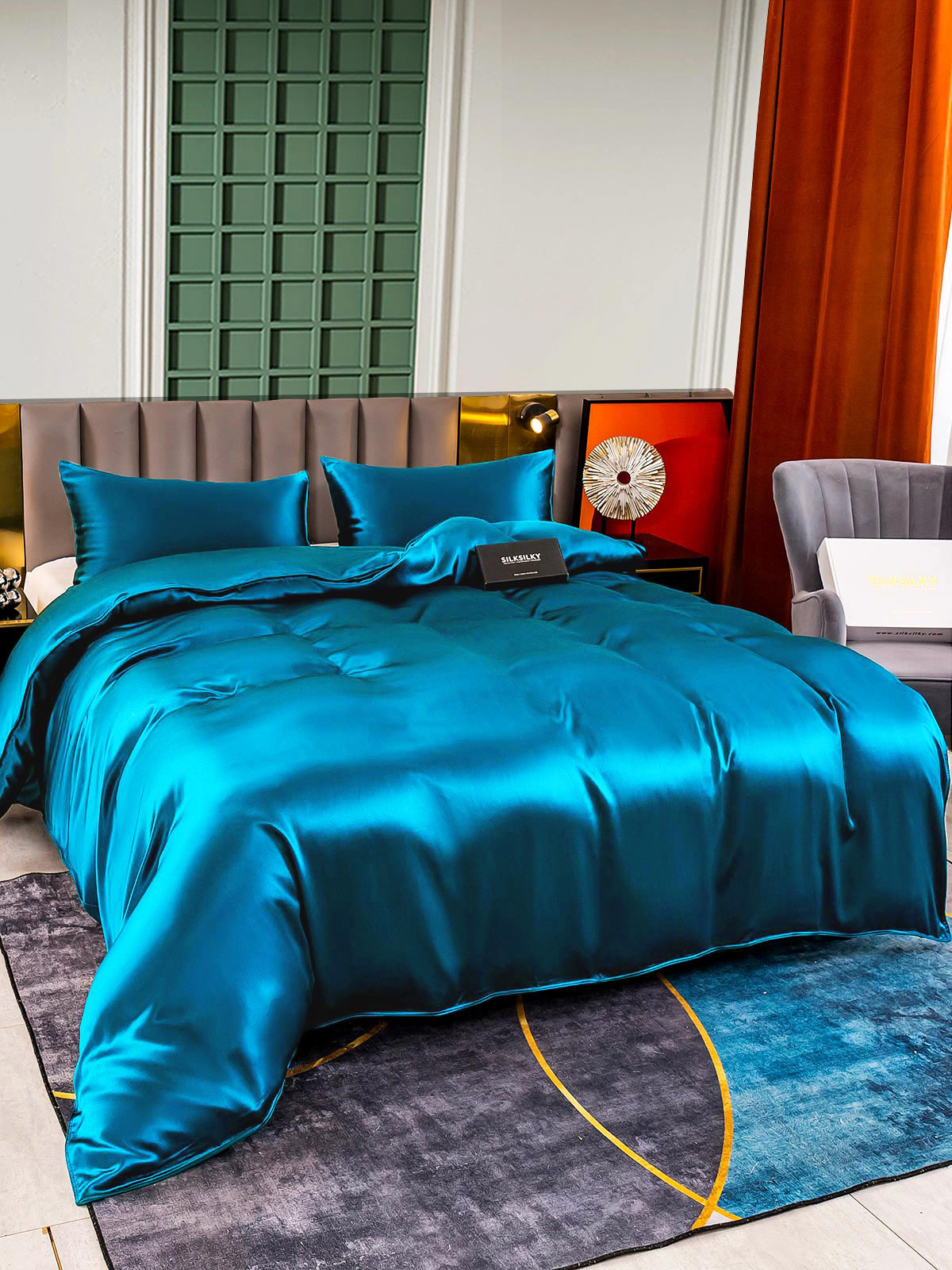 [Teal] SilkSilky-CA 25Momme Pure Silk Bedding Set 004