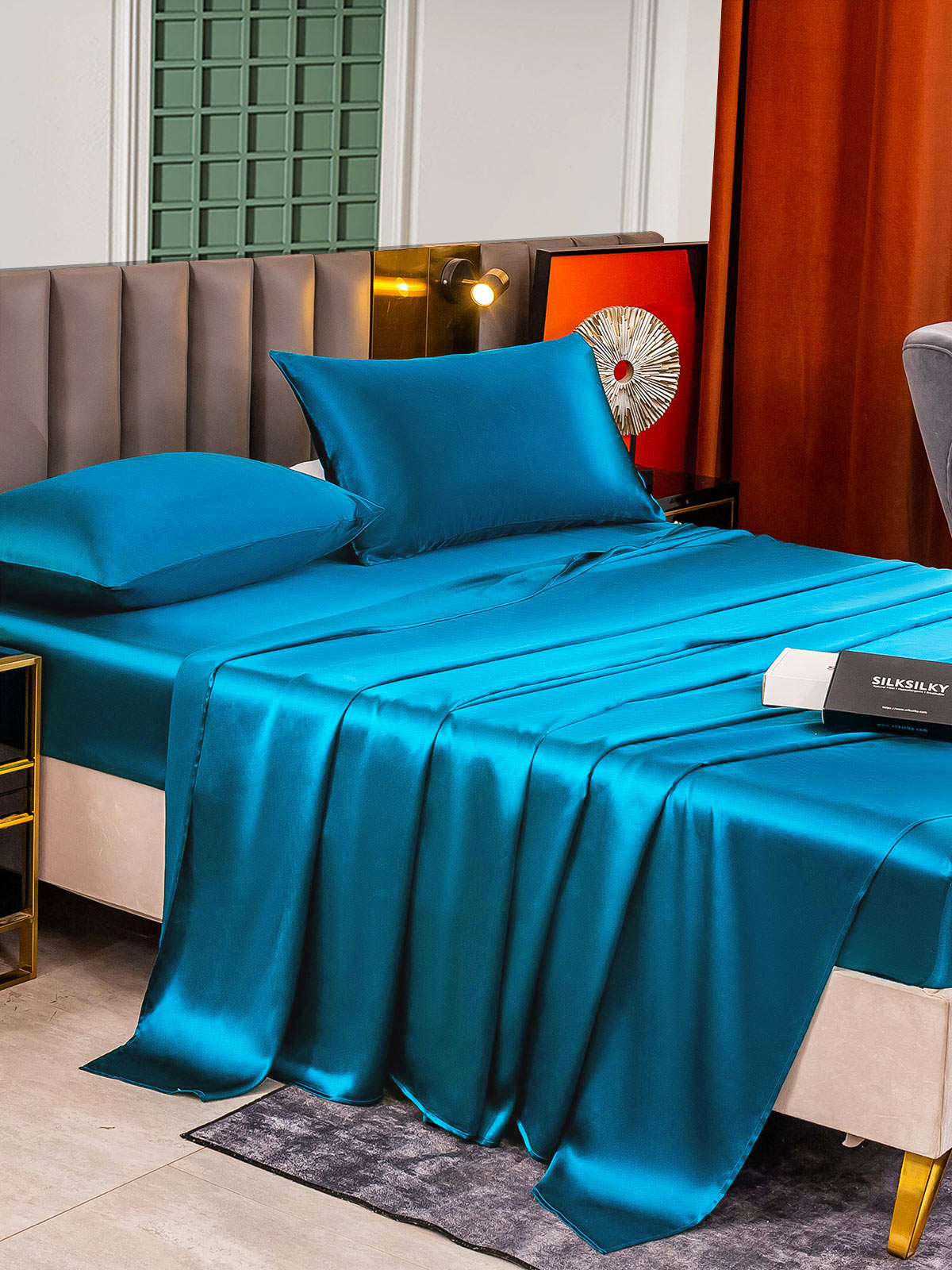 [Teal] SilkSilky-CA 25Momme Pure Silk Bedding Set 005