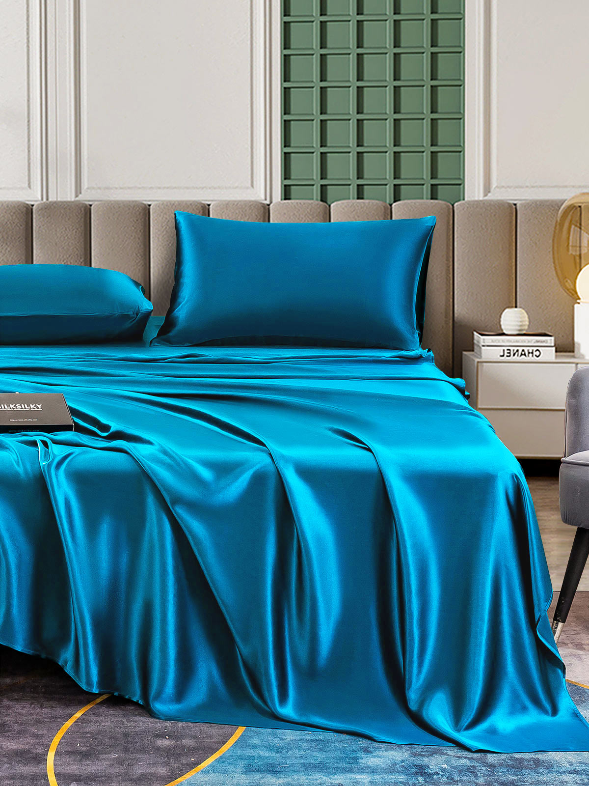 [Teal] SilkSilky-CA 25Momme Pure Silk Bedding Set 006