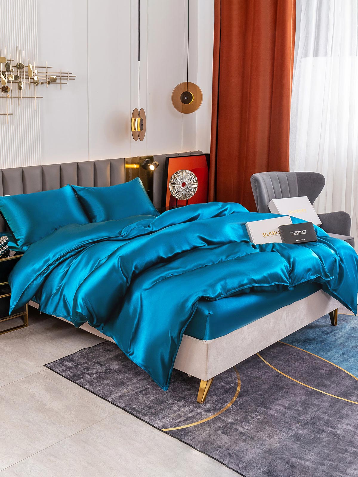 [Teal] SilkSilky-CA 25Momme Pure Silk Duvet Cover 001