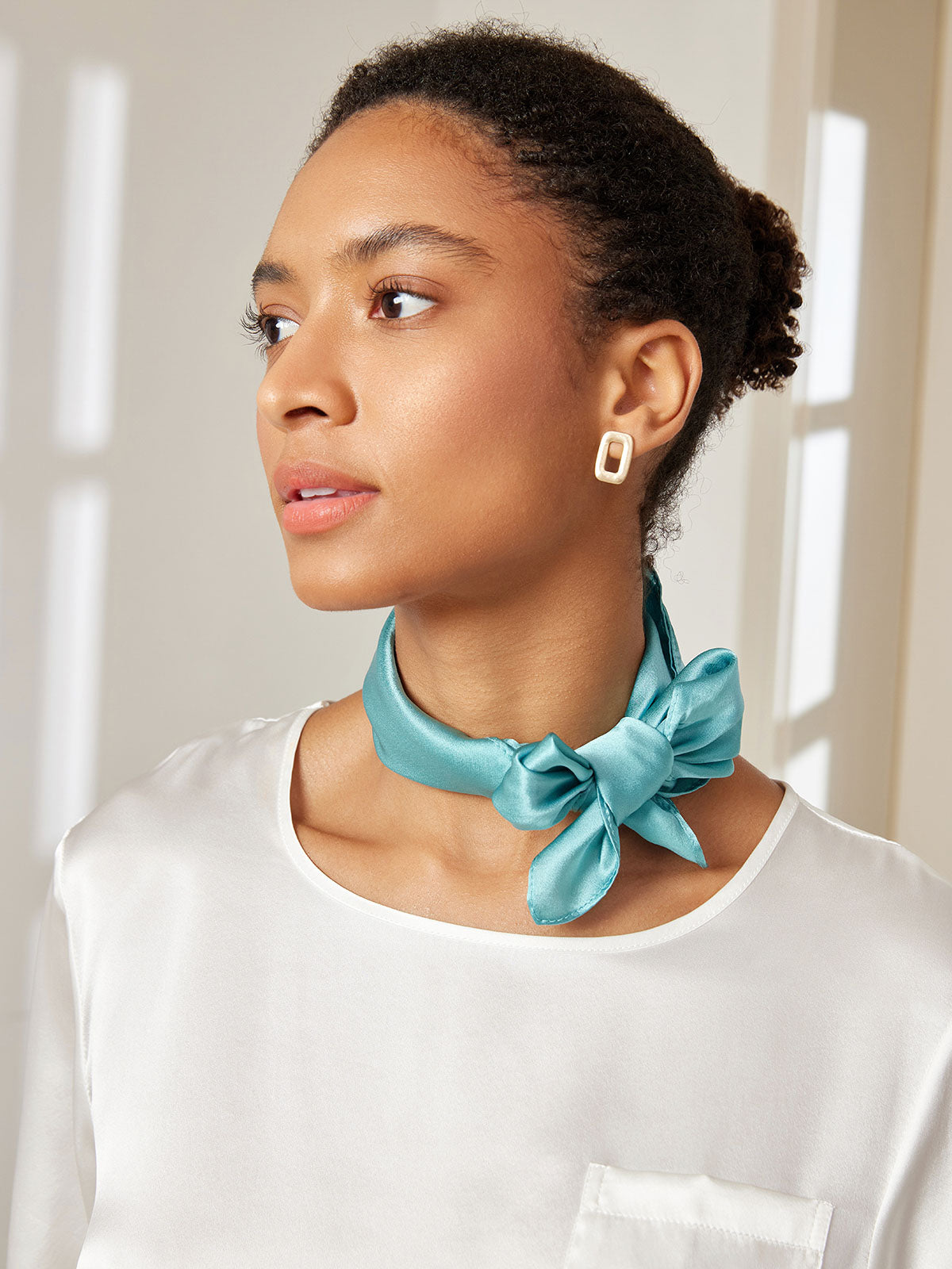 [Teal] SilkSilky-CA Pure Silk Scarf 002