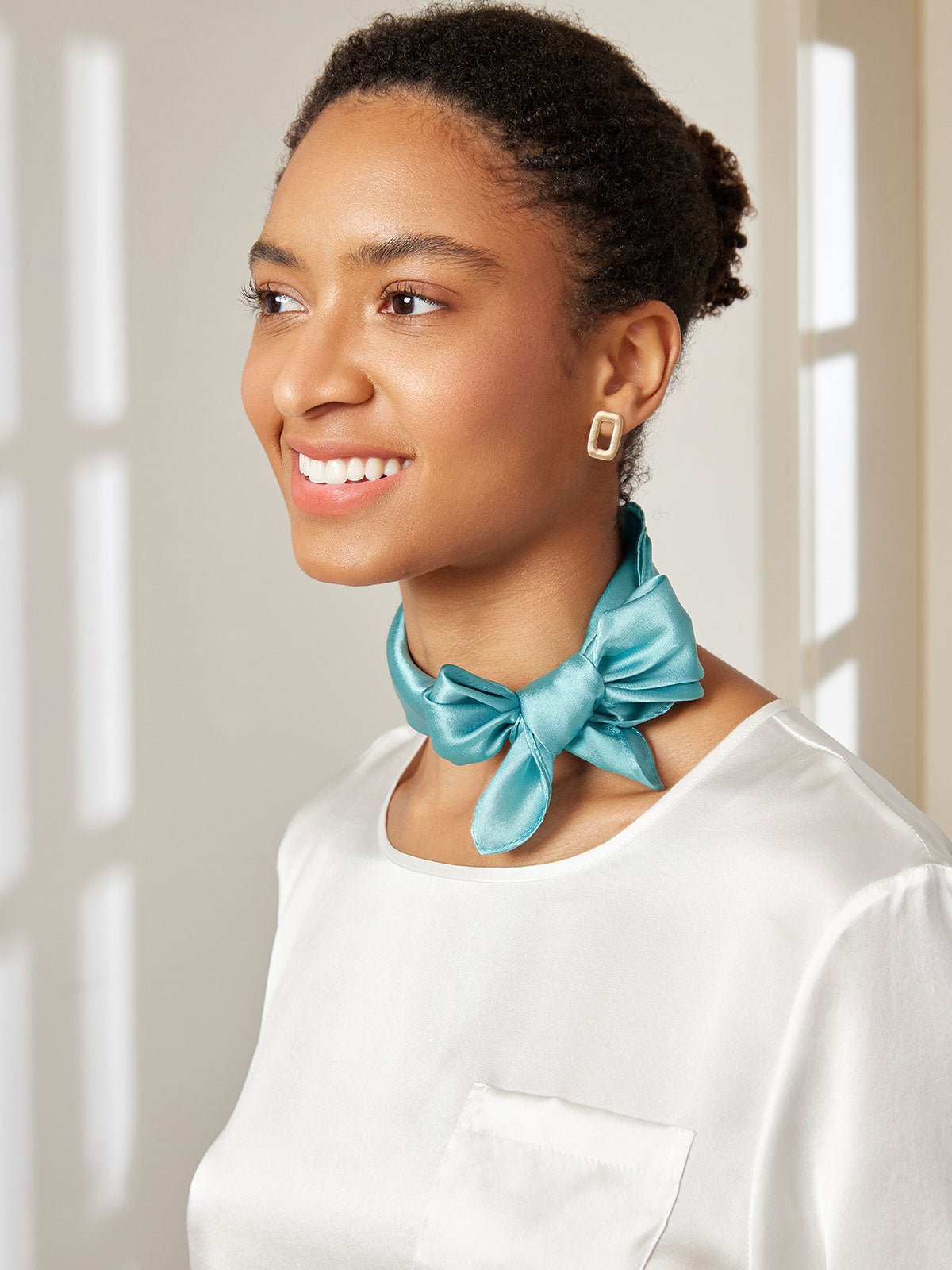 [Teal] SilkSilky-CA Pure Silk Scarf 003