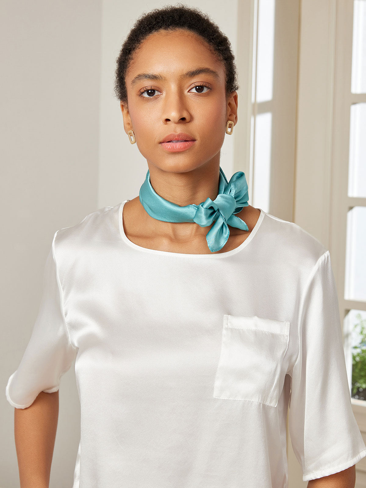 [Teal] SilkSilky-CA Pure Silk Scarf 004