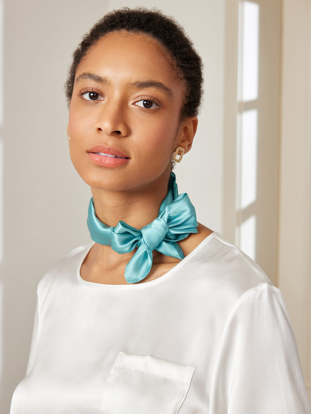 [Teal] SilkSilky-CA Pure Silk Scarf 005