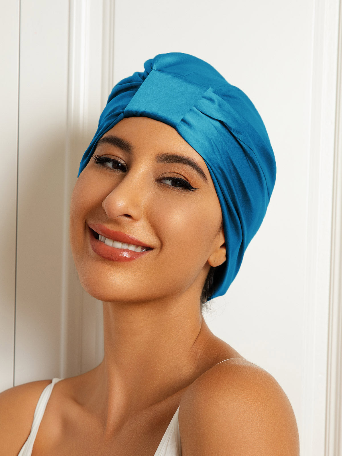 [Teal] SilkSilky-CA Pure Silk Sleep Cap 001