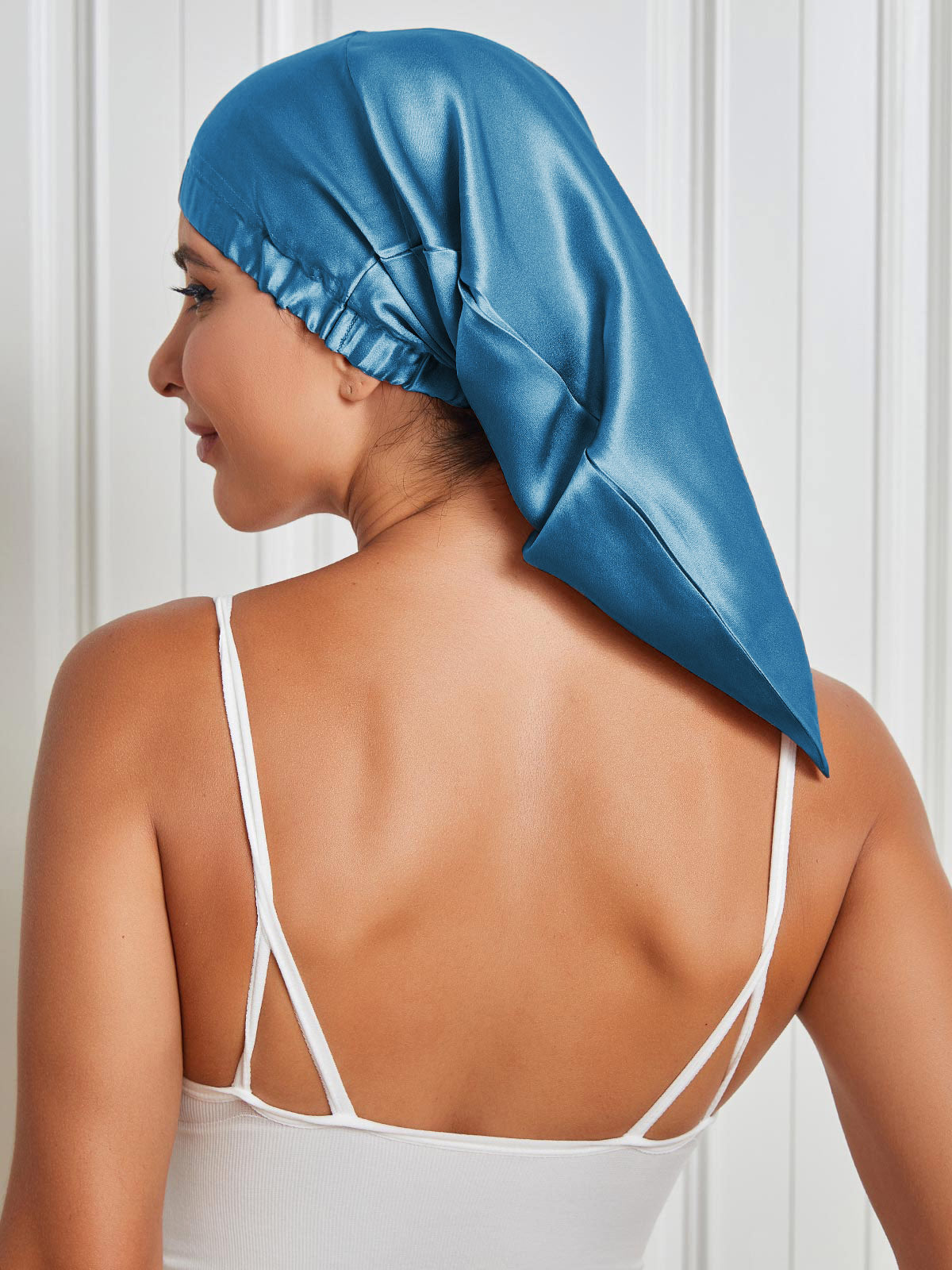 [Teal] SilkSilky-CA Pure Silk Sleep Cap 001