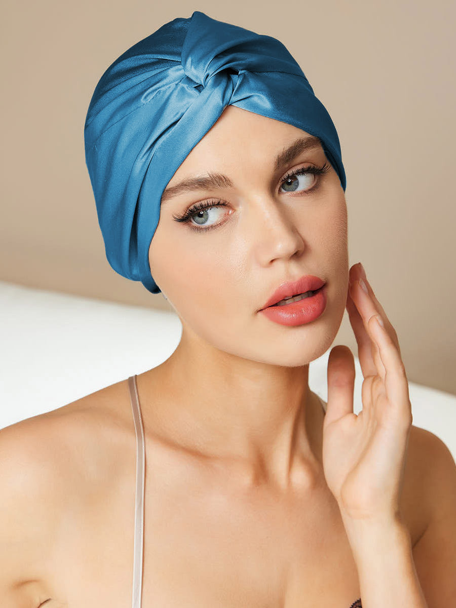 [Teal] SilkSilky-CA Pure Silk Sleep Cap 001