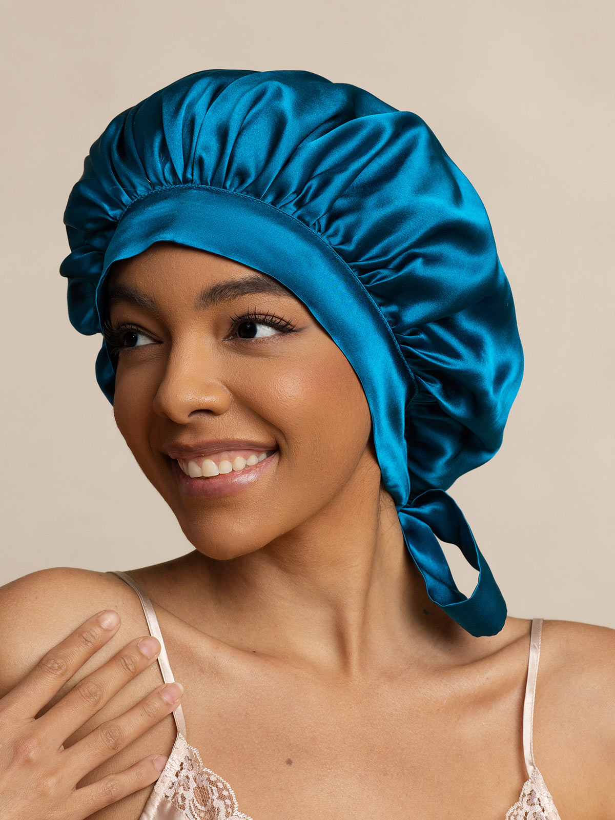 [Teal] SilkSilky-CA Pure Silk Sleep Cap 001