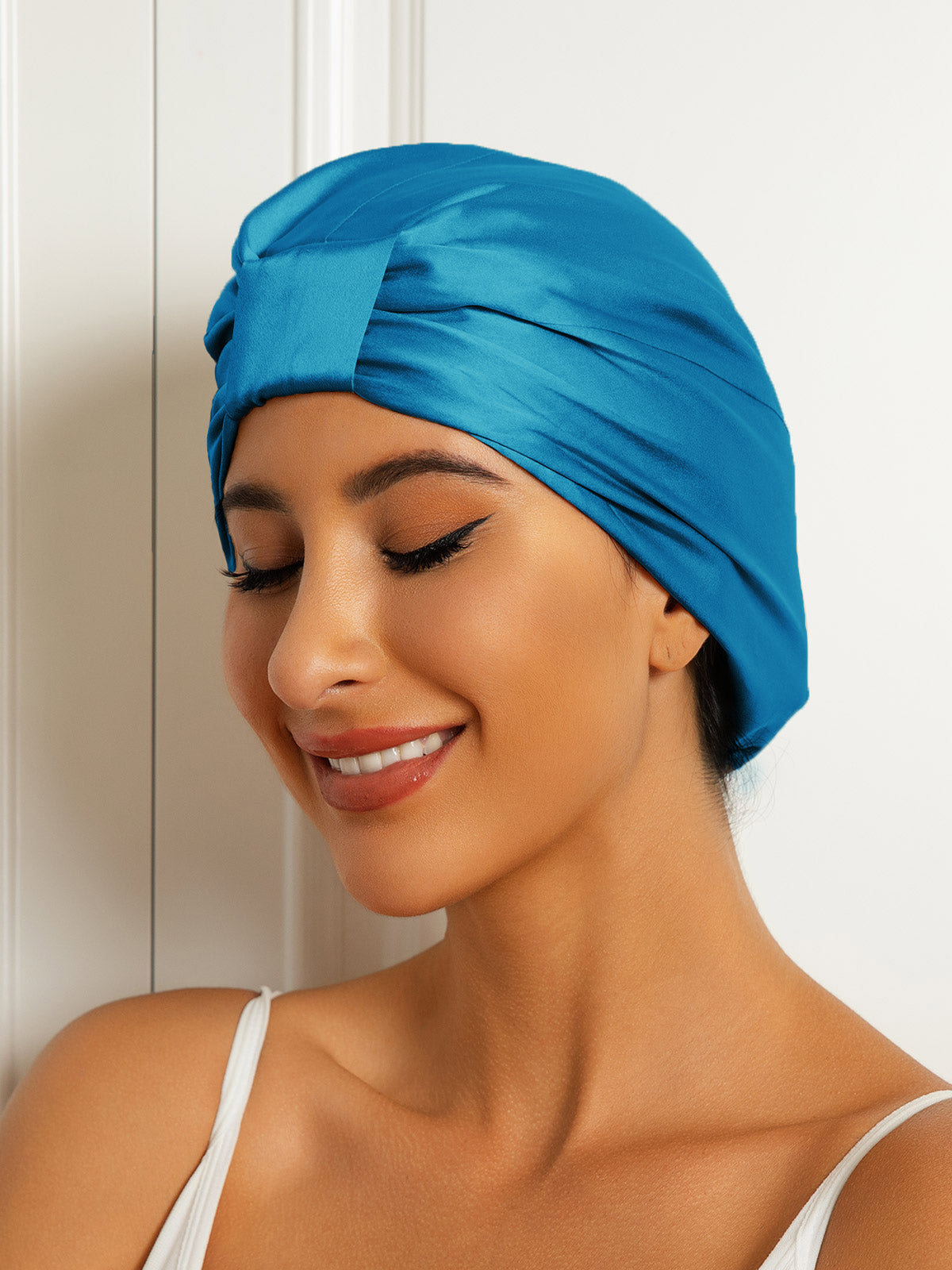 [Teal] SilkSilky-CA Pure Silk Sleep Cap 002