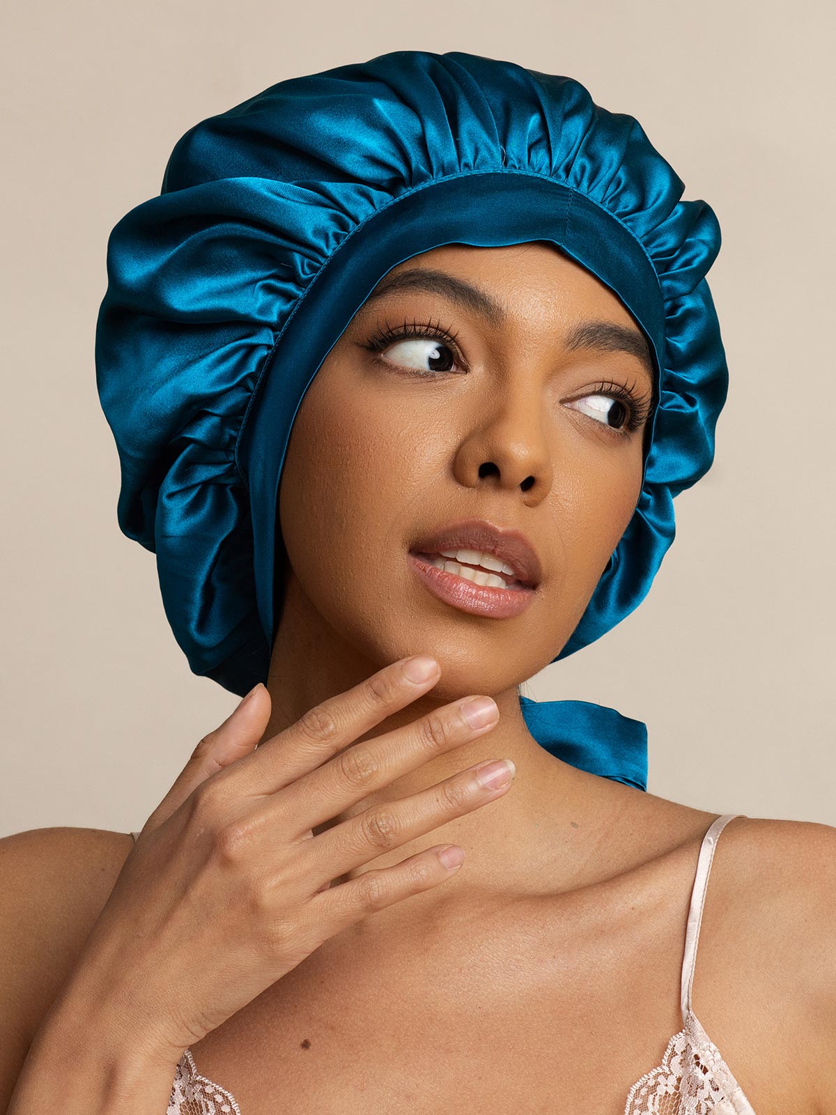 [Teal] SilkSilky-CA Pure Silk Sleep Cap 002