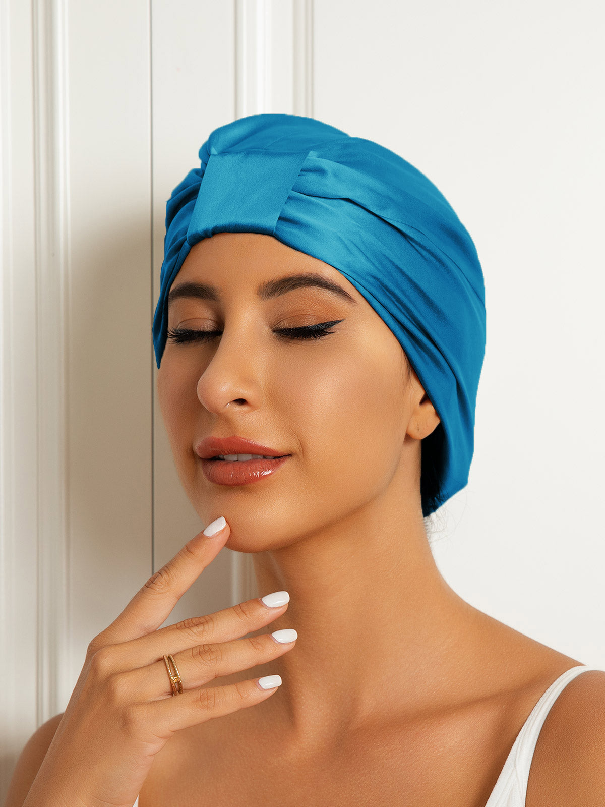 [Teal] SilkSilky-CA Pure Silk Sleep Cap 003
