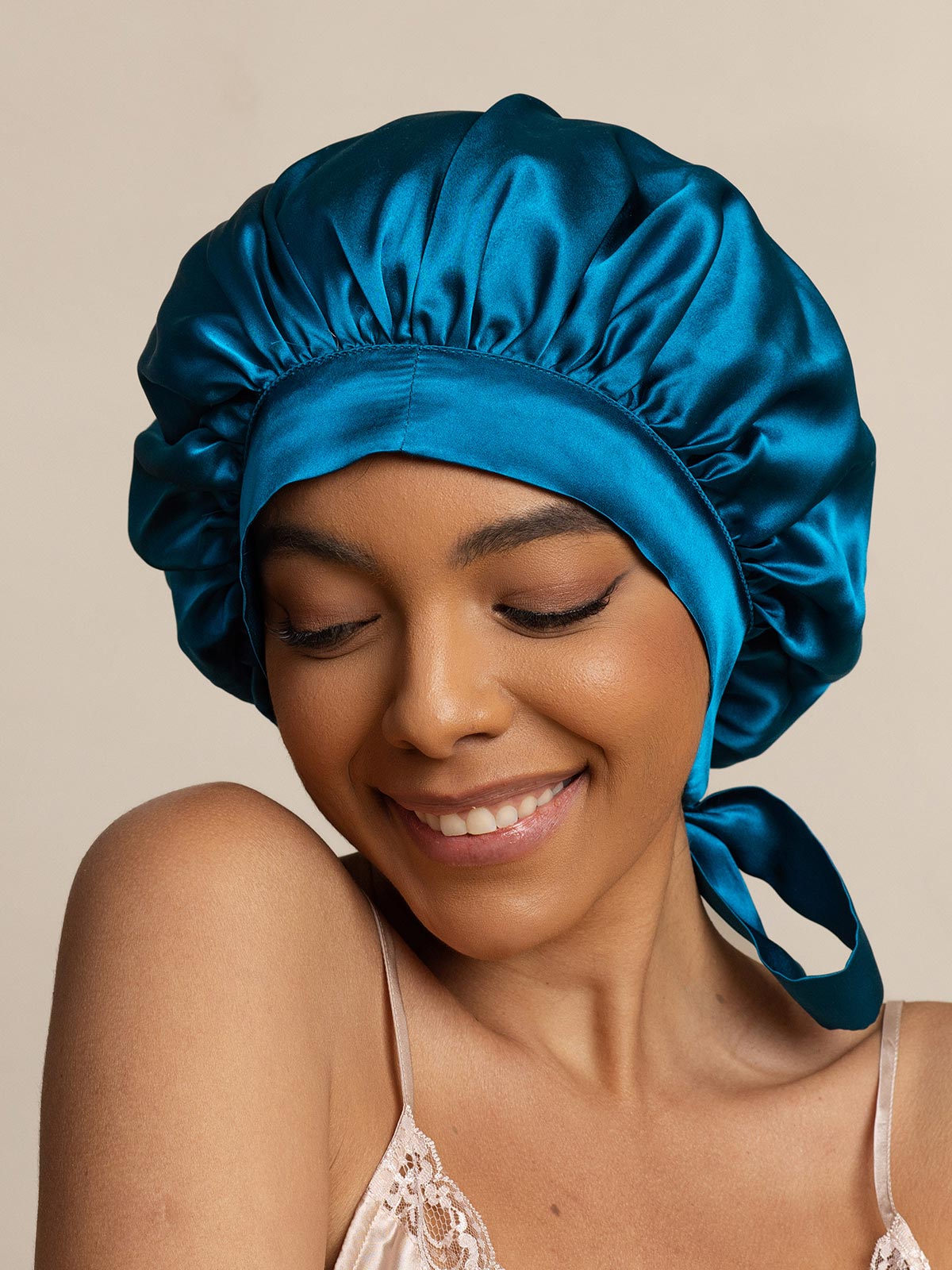 [Teal] SilkSilky-CA Pure Silk Sleep Cap 003