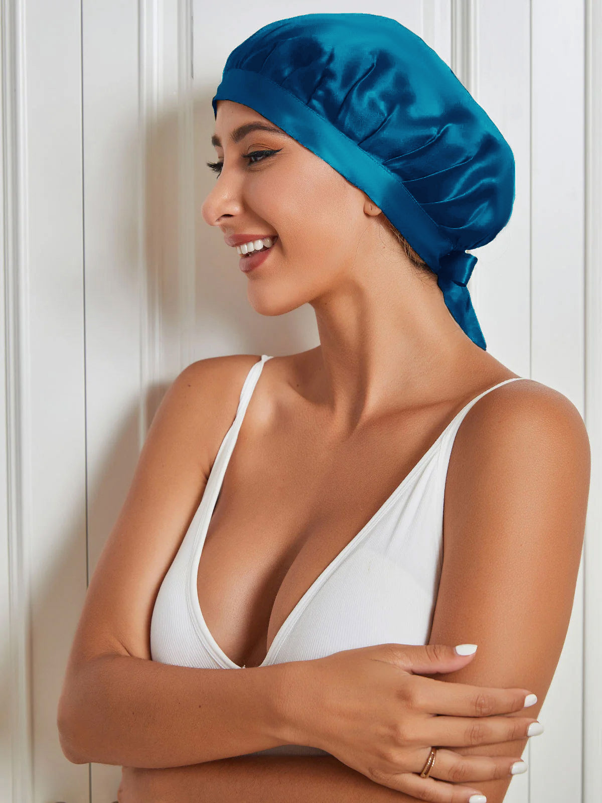 [Teal] SilkSilky-CA Pure Silk Sleep Cap 004